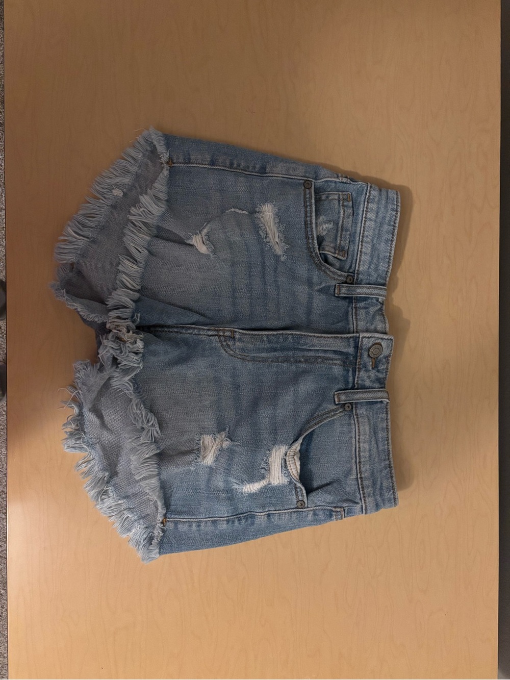eunina Light Blue Distressed Denim Cutoff Shorts